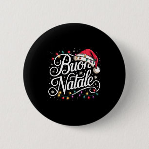 Italian Family Christmas Lights Red Santa Hat Buon Button