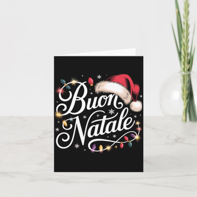 Italian Family Christmas Lights Red Santa Hat Buon Card (Front)