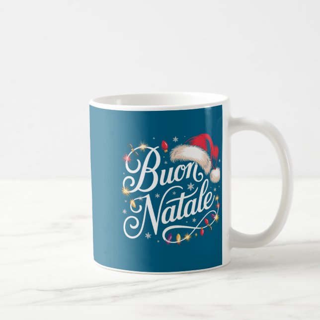 Italian Family Christmas Lights Red Santa Hat Buon Coffee Mug (Right)