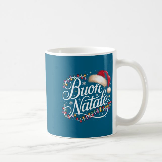Italian Family Christmas Lights Red Santa Hat Buon Coffee Mug (Right)