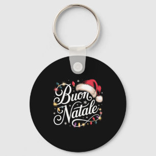 Italian Family Christmas Lights Red Santa Hat Buon Keychain