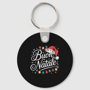 Italian Family Christmas Lights Red Santa Hat Buon Keychain
