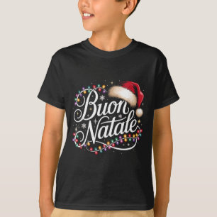 Italian Family Christmas Lights Red Santa Hat Buon T-Shirt