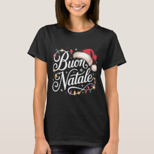 Italian Family Christmas Lights Red Santa Hat Buon T-Shirt