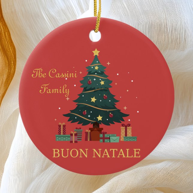 Italian Family Name Buon Natale Custom Tree Ceramic Ornament (Creator Uploaded)