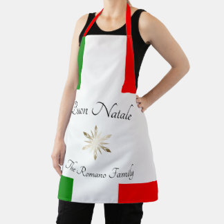 Italian Family Name Buon Natale Flag and Snowflake Apron