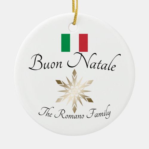 Italian Family Name Buon Natale Flag and Snowflake Ceramic Ornament