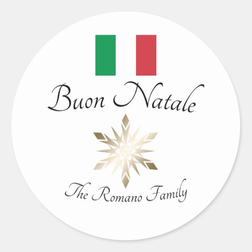 Italian Family Name Buon Natale Flag and Snowflake Classic Round Sticker