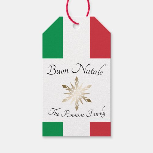 Italian Family Name Buon Natale Flag and Snowflake Gift Tags