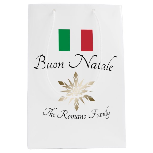 Italian Family Name Buon Natale Flag and Snowflake Medium Gift Bag (Front)
