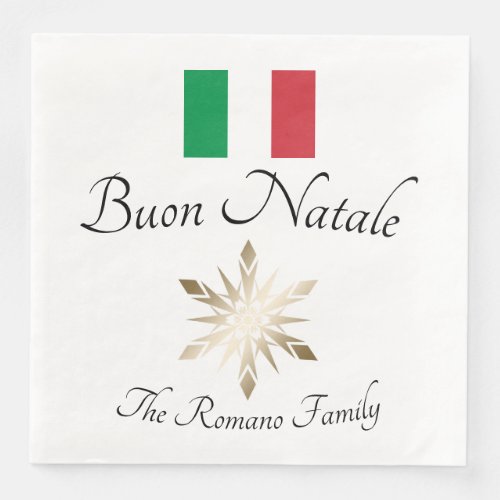 Italian Family Name Buon Natale Flag and Snowflake Paper Dinner Napkins