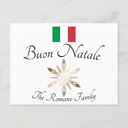 Italian Family Name Buon Natale Flag and Snowflake Postcard