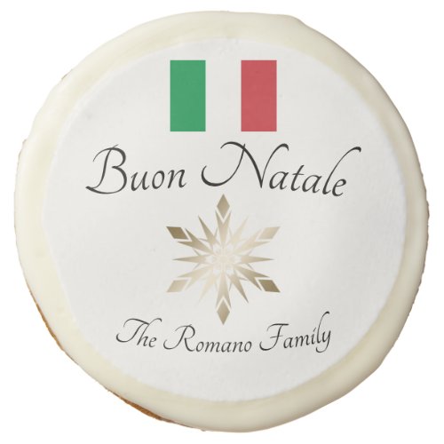 Italian Family Name Buon Natale Flag and Snowflake Sugar Cookie