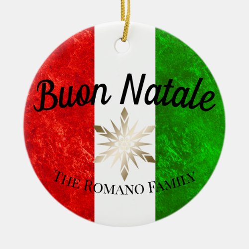 Italian Family Name Buon Natale Flag Christmas Ceramic Ornament