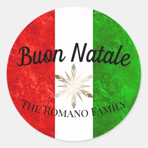 Italian Family Name Buon Natale Flag Christmas Classic Round Sticker