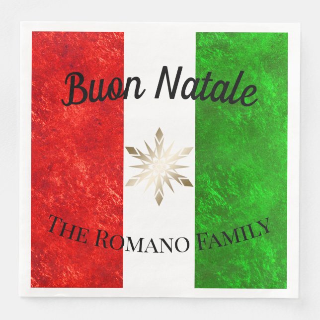 Italian Family Name Buon Natale Flag Christmas Paper Dinner Napkins (Front)