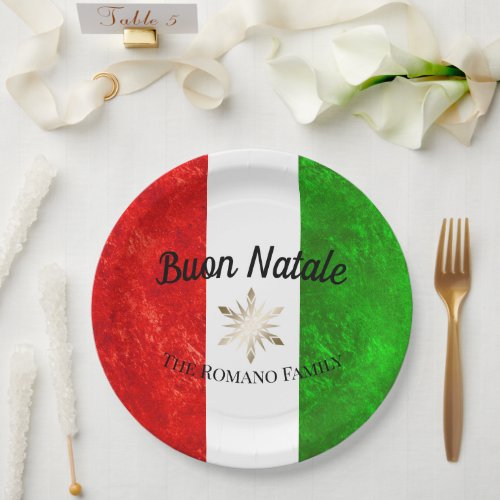 Italian Family Name Buon Natale Flag Christmas Paper Plates