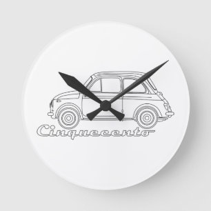 Italian Fiat Cinquecento 500 cc Oldtimer Blueprint Round Clock