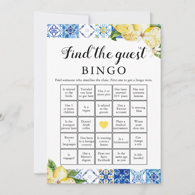 Italian Find the Guest Bingo Bridal Shower Game Invitation (Front)