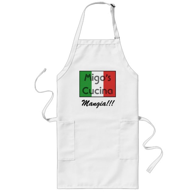 italian flag 3, Migo's Cucina, Mangia!!! Long Apron (Front)