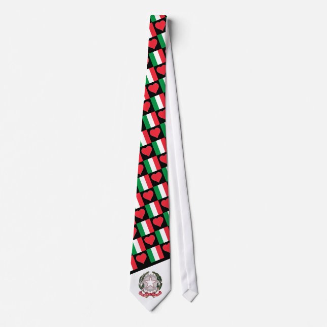 Italian Flag and Heart Pattern Emblem of Italy Neck Tie (Front)
