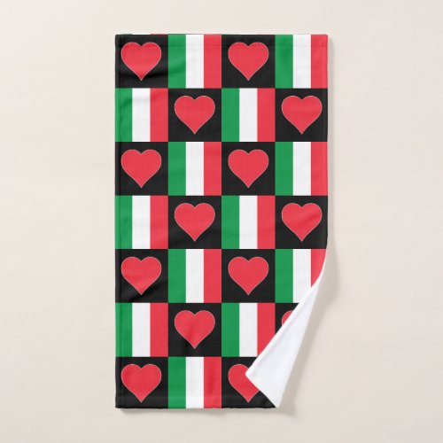 Italian Flag and Heart Pattern Fun Italy Pride Hand Towel