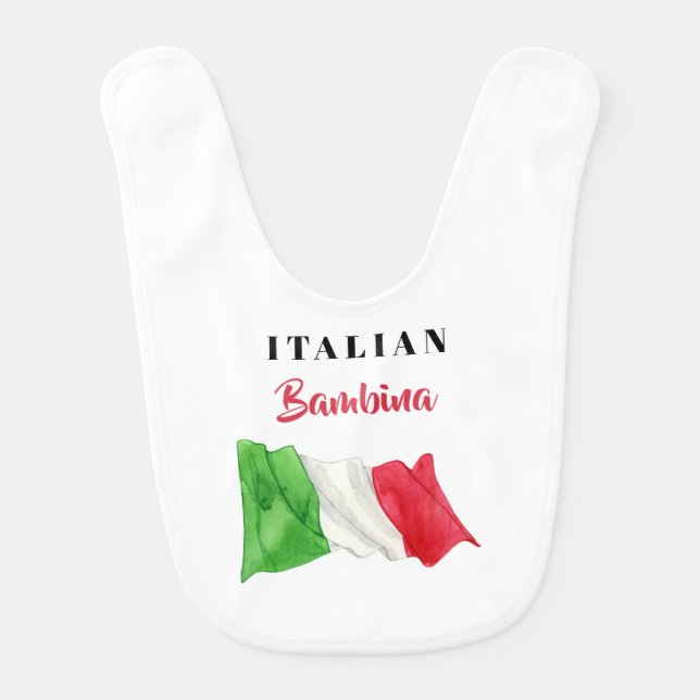 *~* Italian Flag Baby Girl Bambina Watercolor Baby Bib (Front)
