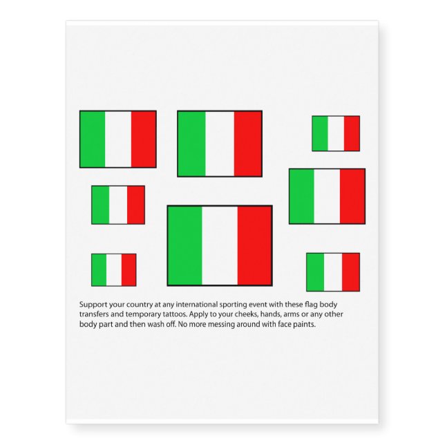 Italian flag body transfers temporary tattoos (Front)
