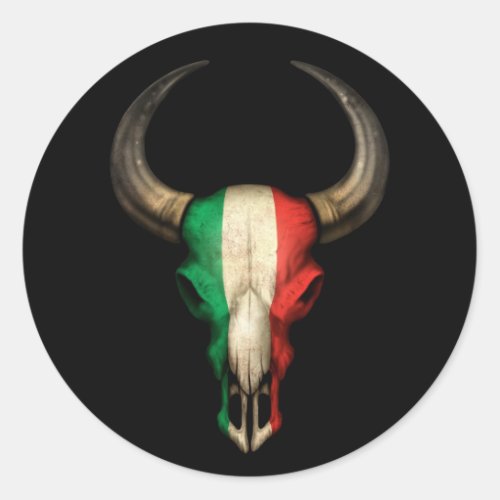 Italian Flag Bull Skull on Black Classic Round Sticker