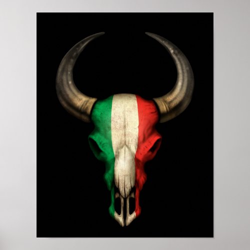 Italian Flag Bull Skull on Black Poster