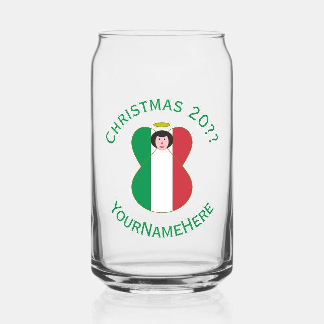 Italian Flag Christmas Angel Personalized Can Glass (Front)