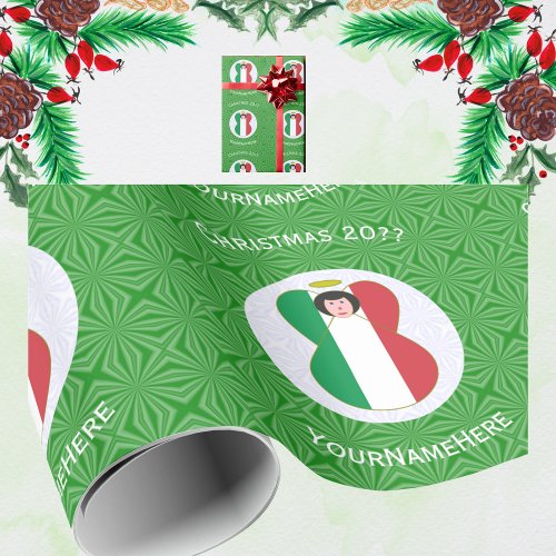 Italian Flag Christmas Angel Personalized Gift  Wrapping Paper