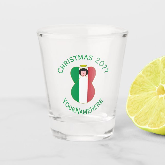 Italian Flag Christmas Angel Personalized Shot Glass (Front)