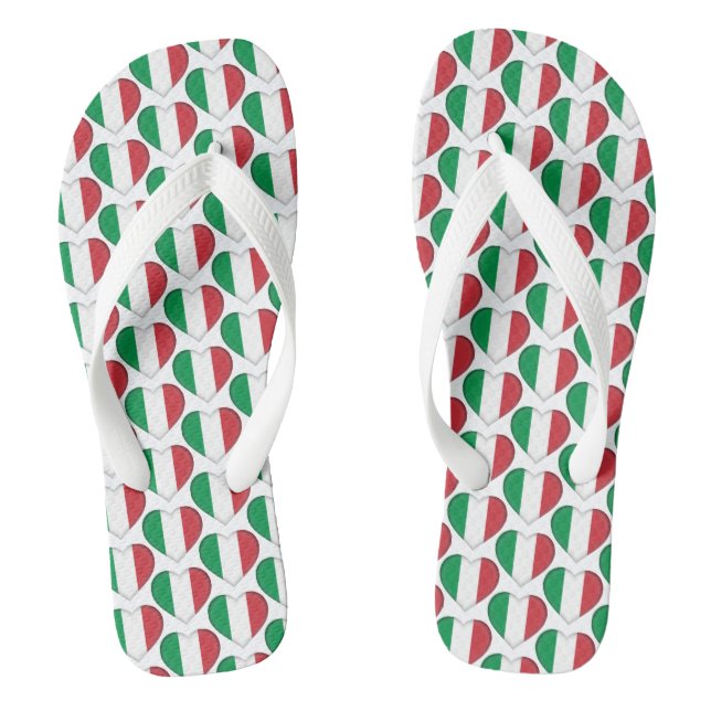 Italian Flag Colors Hearts Pattern Patriotic Flip Flops (Footbed)