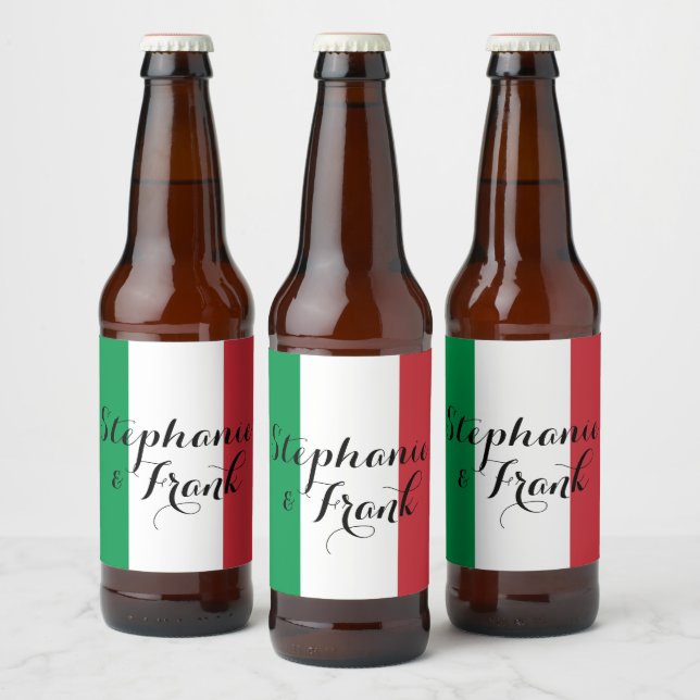 Italian Flag Colors Wedding Beer Bottle Label (Bottles)
