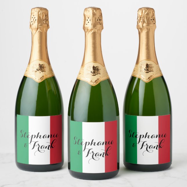 Italian Flag Colors Wedding Sparkling Wine Label (Bottles)