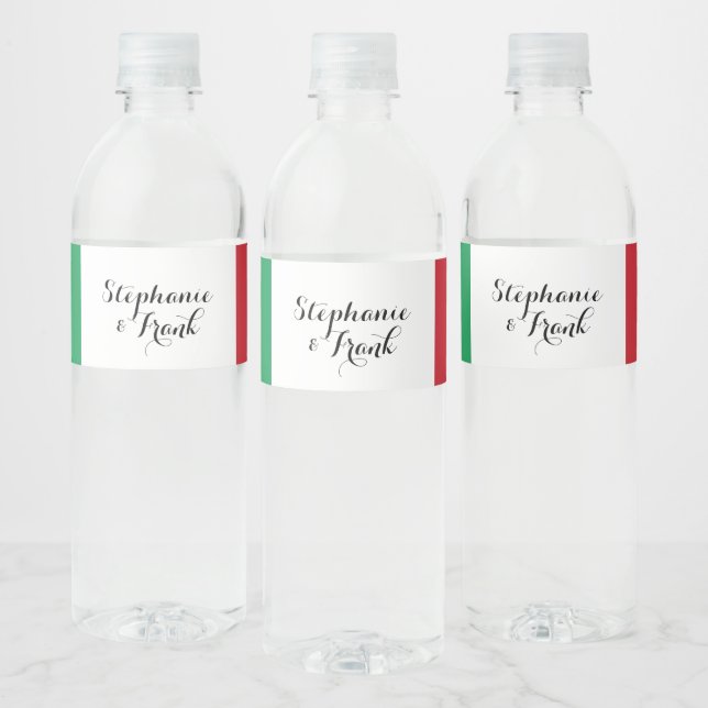 Italian Flag Colors Wedding Water Bottle Label (Bottles)