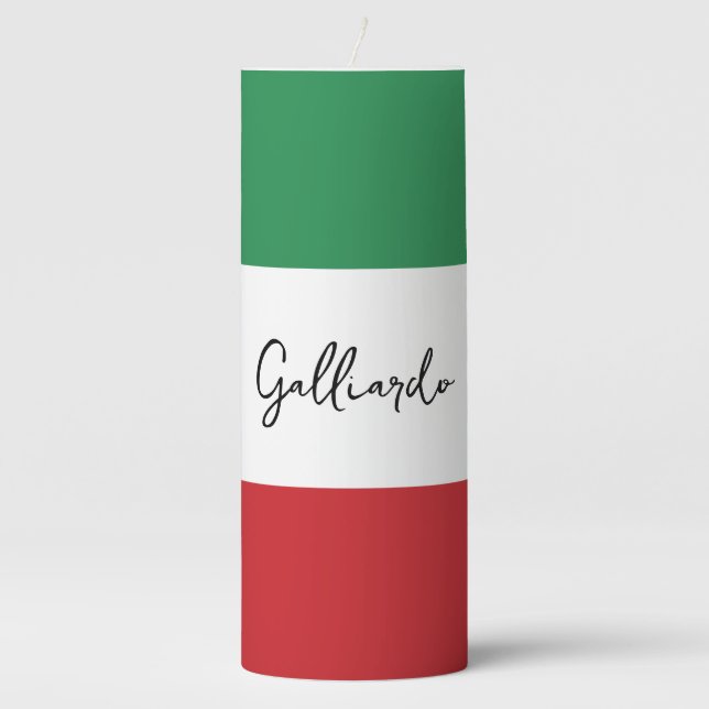 Italian Flag Custom Name Reunion Pillar Candle (Front)