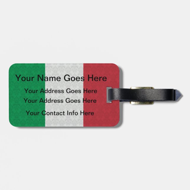Italian Flag Damask Pattern Luggage Tag (Back Horizontal)