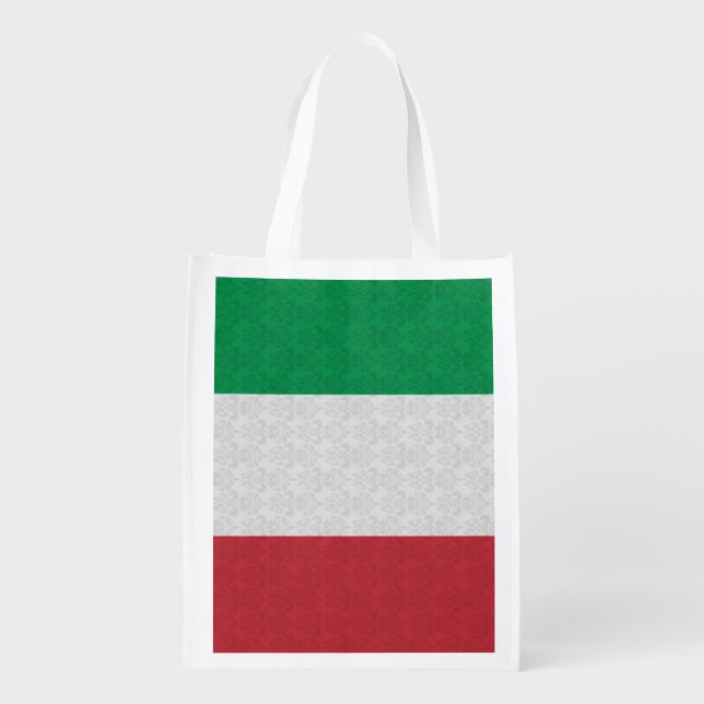 Italian Flag Damask Pattern Reusable Grocery Bag (Back)