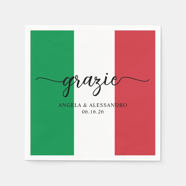 Italian Flag Elegant Calligraphy Grazie Napkins (Front)