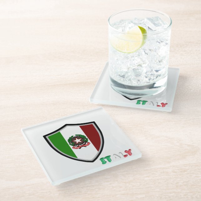 Italian flag-emblem glass coaster (Angled)