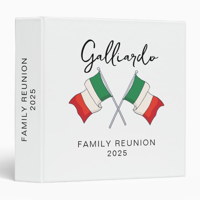 Italian Flag Family Reunion  3 Ring Binder (Front/Spine)