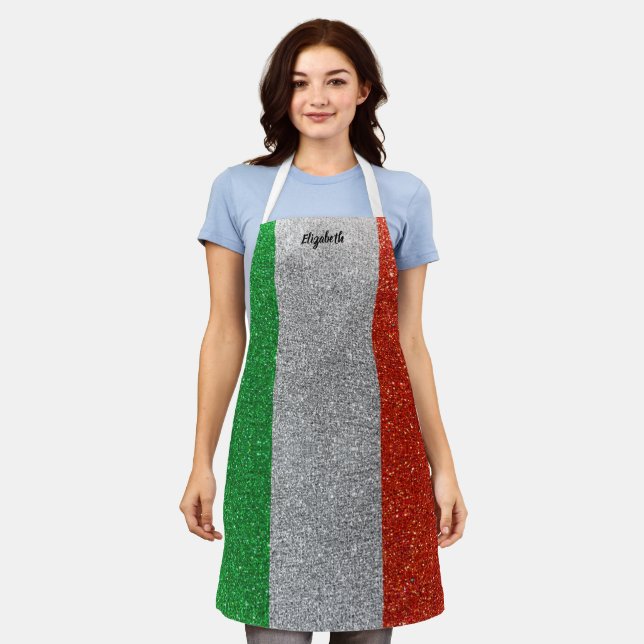 Italian Flag Food Chef Kitchen BBQ Baker Glitter Apron (Worn)