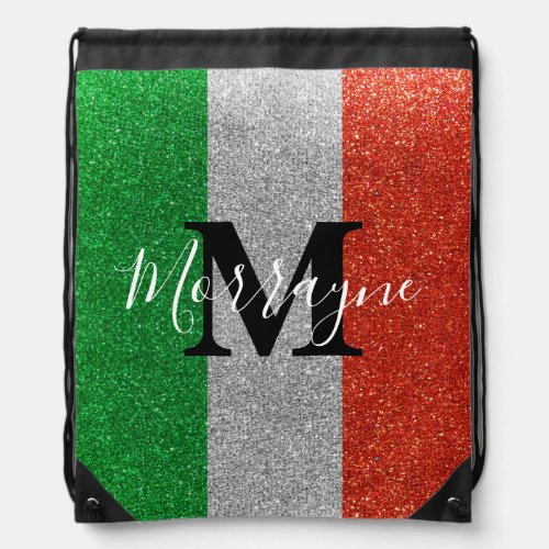 Italian Flag Glitter Rome Venice Italy Travel Tote Drawstring Bag