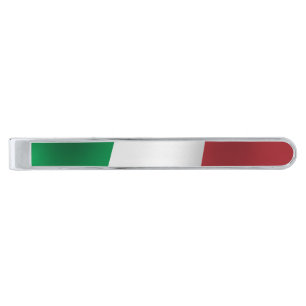 ITALIAN FLAG GREEN WHITE RED SILVER FINISH TIE BAR