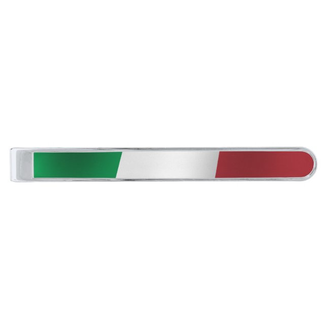 ITALIAN FLAG GREEN WHITE RED SILVER FINISH TIE BAR (Front)