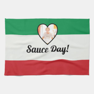 Italian Flag Heart Nonna Custom Photo Sauce Day Kitchen Towel
