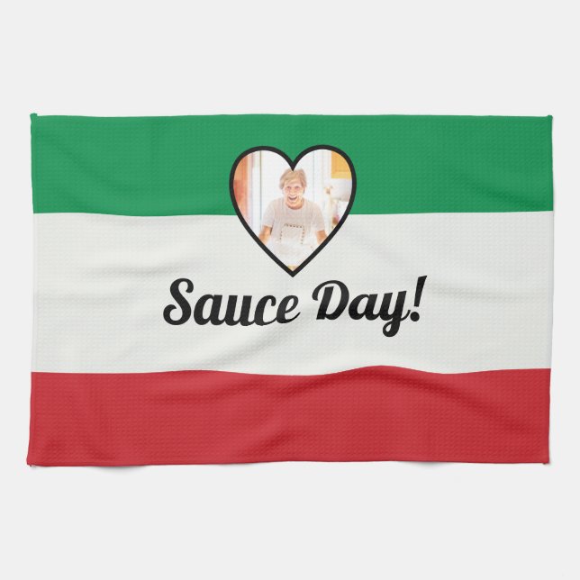 Italian Flag Heart Nonna Custom Photo Sauce Day   Kitchen Towel (Horizontal)