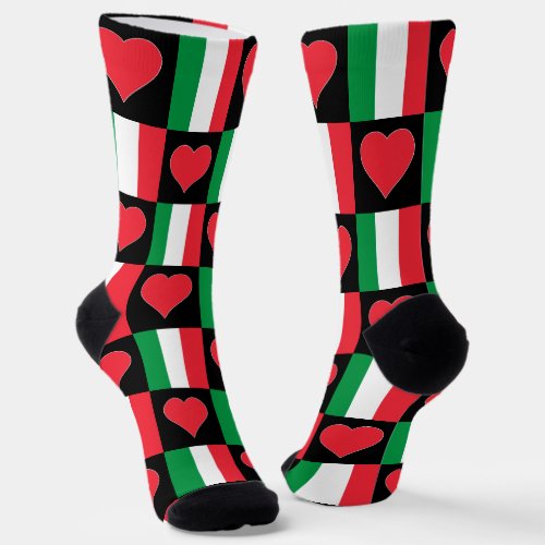 Italian Flag Heart Pattern Italy National Pride Socks